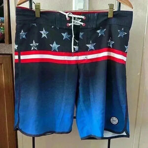 Ron‎ Jon Surf Shop American Flag Board Shorts With Draw String & Back Pocket S